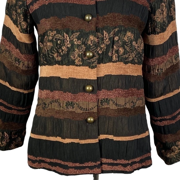 Mirasol Striped Floral Button Down Jacket Women's Medium Brown Black Lined - Picture 6 of 12
